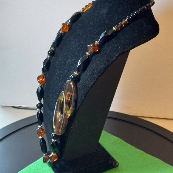 Asymmetrical Smokey Swirling Oblong Openings Lucite Necklace - Picture 2 of 8